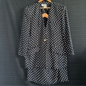 Vintage Anne Klein 2 pc Silk Skirt Suit Black Polka Dot Union Tag 10 Womens